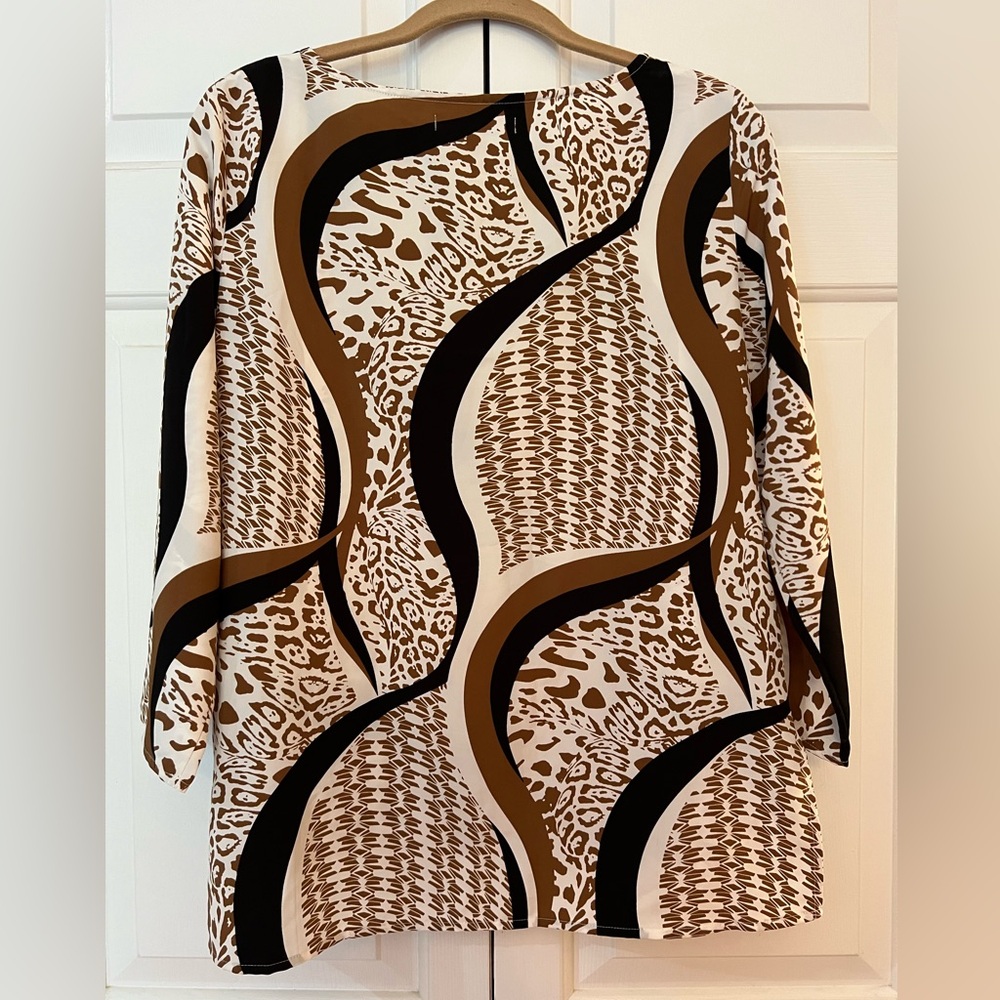 Ellen Tracy Abstract Brown and Black Blouse NWOT Size S - Picture 7 of 7